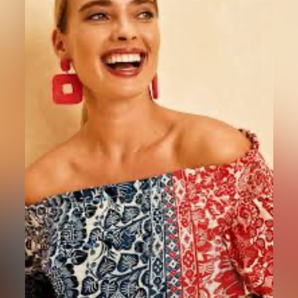 Chicos Floral Off-Shoulder Top - Red and Blue L  retail 119